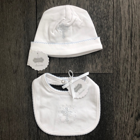 Mud Pie Other - Mud Pie French Knot Cross baby Bib and hat